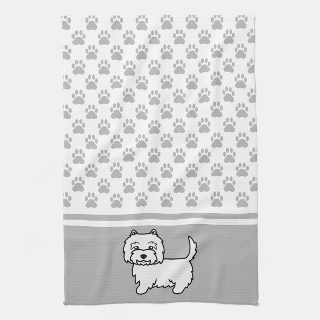 Cute Cartoon Westie Dog With Grey Paws Pattern Towel (Vertical)