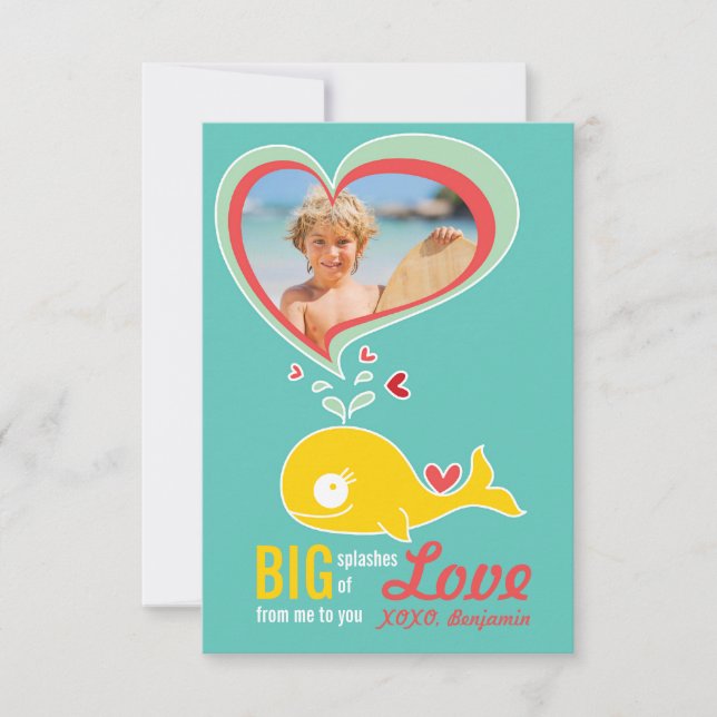 Cute Cartoon Whale Classroom Photo Valentine Card (Front)