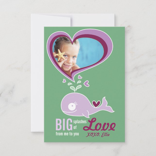 Cute Cartoon Whale Kid Classroom Valentine Photo Invitation (Front)