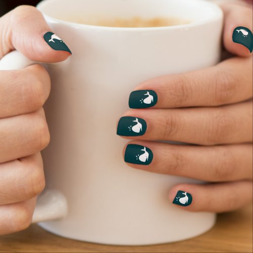 Cute Cartoon Whale on Dark Teal Background Minx Nail Art