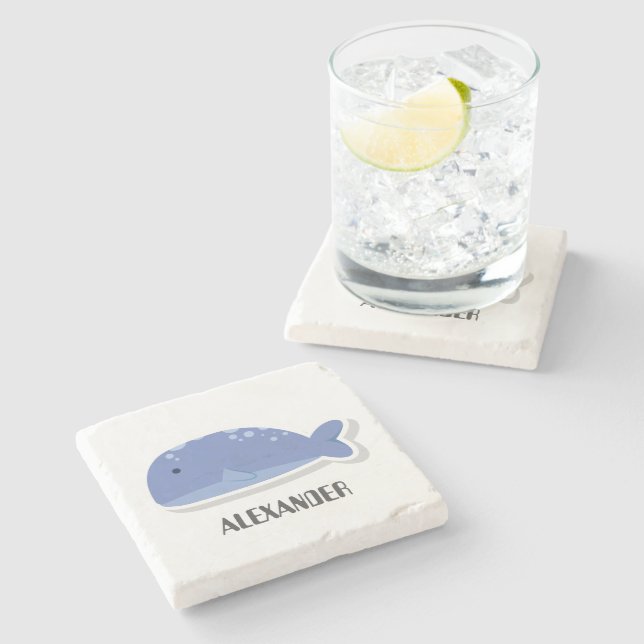 Cute Cartoon Whale Personalized Stone Coaster  (Side)