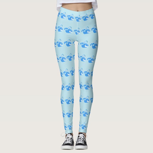 Cute Cartoon Whales Fun Ocean Characters Leggings (Front)