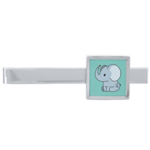 Cute Cartoon Whimsical Elephant Silver Finish Tie Bar