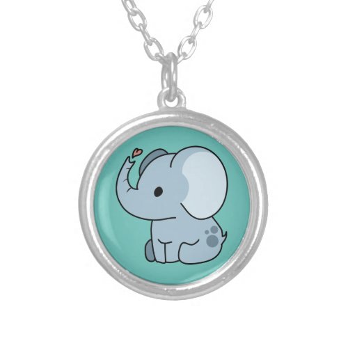 Cute Cartoon Whimsical Elephant Silver Plated Necklace