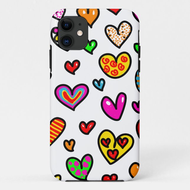Cute Cartoon Whimsical Multi Love Heart Pattern Case-Mate iPhone Case (Back)