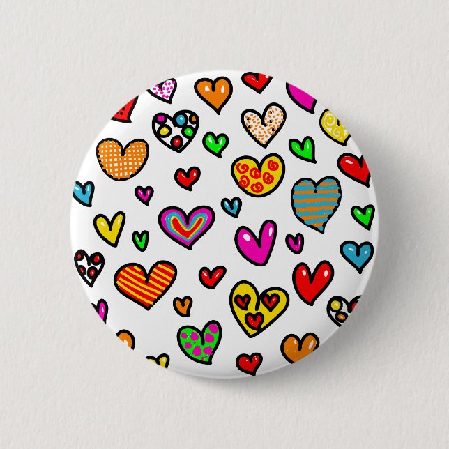 Cute Cartoon Whimsical Multi Love Heart Pattern Pinback Button (Front)