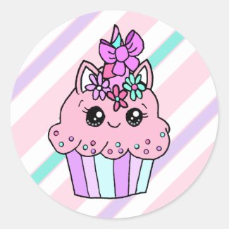 Cute Cartoon Whimsical Unicorn Cupcake Classic Round Sticker