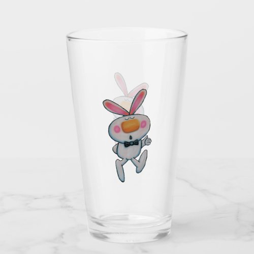 Cute Cartoon White Bunny Rosy Cheeks Thumbs Up Glass