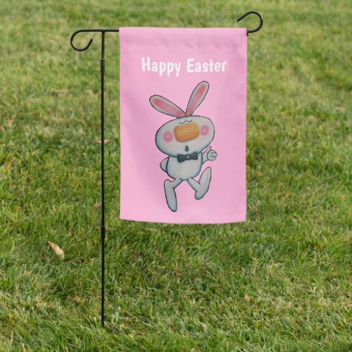 Cute Cartoon White Bunny Thumbs Up Easter Pink Garden Flag