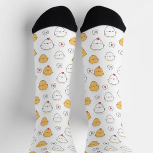 Cute Cartoon White Chickens Illustration Pattern Socks