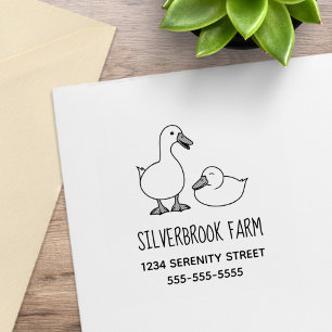 Cute Cartoon White Duck Pair Farm Address Rubber Stamp