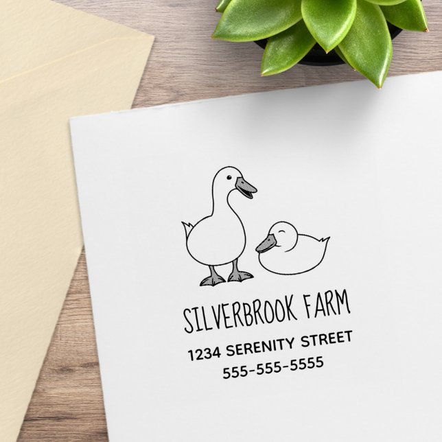 Cute Cartoon White Duck Pair Farm Address Rubber Stamp (Creator Uploaded)