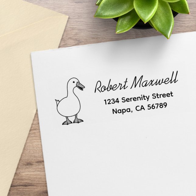 Cute Cartoon White Duck Pet Return Address Rubber Stamp (Creator Uploaded)