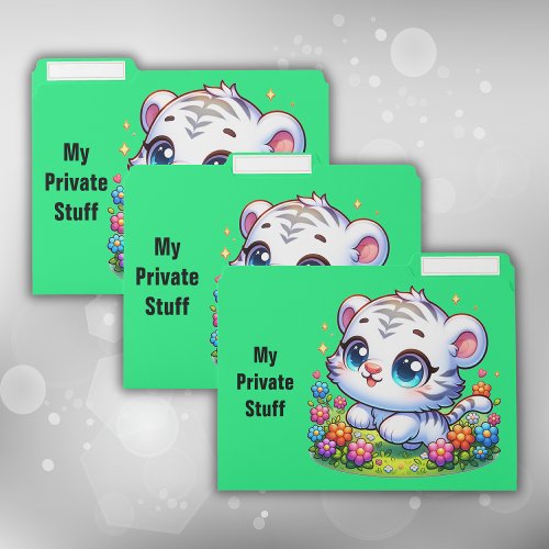 Cute cartoon white tiger _ My Private Stuff  File Folder
