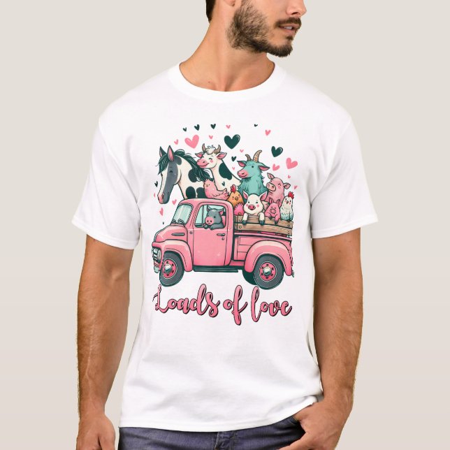 Cute Cartoon Wholesome Farm Animal Valentine's Day T-Shirt (Front)