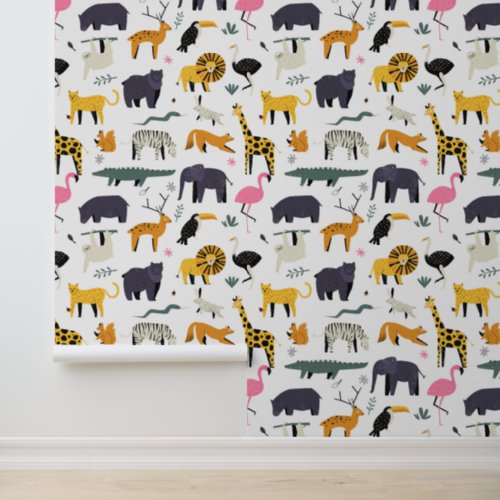 Cute Cartoon Wild Animalas Pattern Wallpaper