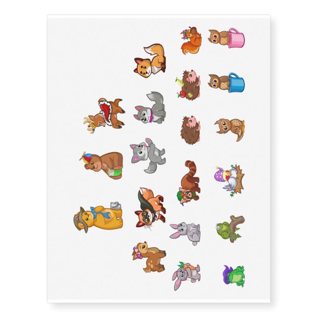 Cute Cartoon Wild Animals Temporary Tattoos (Front)