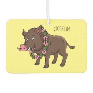 Cute cartoon wild boar and flowers air freshener