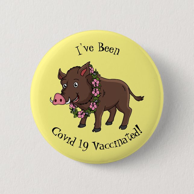 Cute cartoon wild boar and flowers  button (Front)
