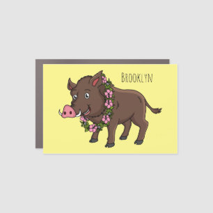 Cute cartoon wild boar and flowers car magnet