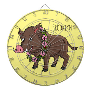 Cute cartoon wild boar and flowers dart board