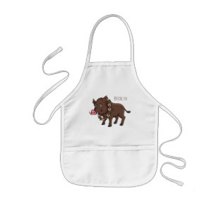 Cute cartoon wild boar and flowers kids' apron