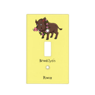 Cute cartoon wild boar and flowers  light switch cover