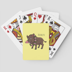 Cute cartoon wild boar and flowers poker cards