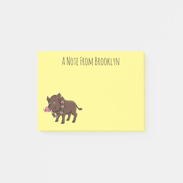 Cute cartoon wild boar and flowers post-it notes (Front)
