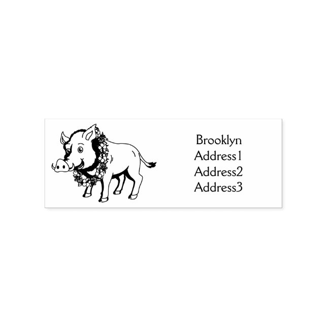 Cute cartoon wild boar and flowers  rubber stamp (Imprint)