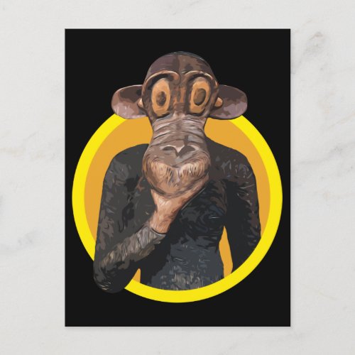 Cute Cartoon Wild Monkey Animal in yellow circle T Postcard