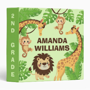 Cute Cartoon Wild Safari Animals Green Jungle  3 Ring Binder