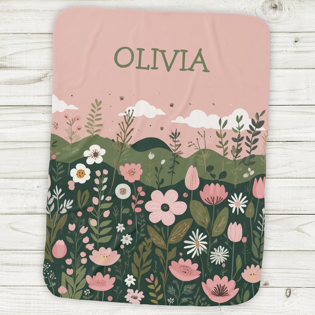 Cute Cartoon Wildflowers Floral Personalized  Baby Blanket (Creator Uploaded)