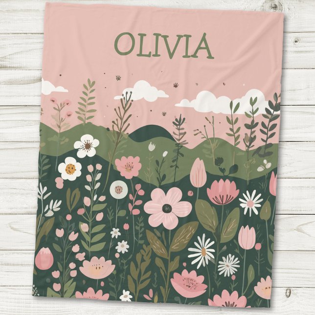 Cute Cartoon Wildflowers Floral Personalized  Fleece Blanket (Creator Uploaded)