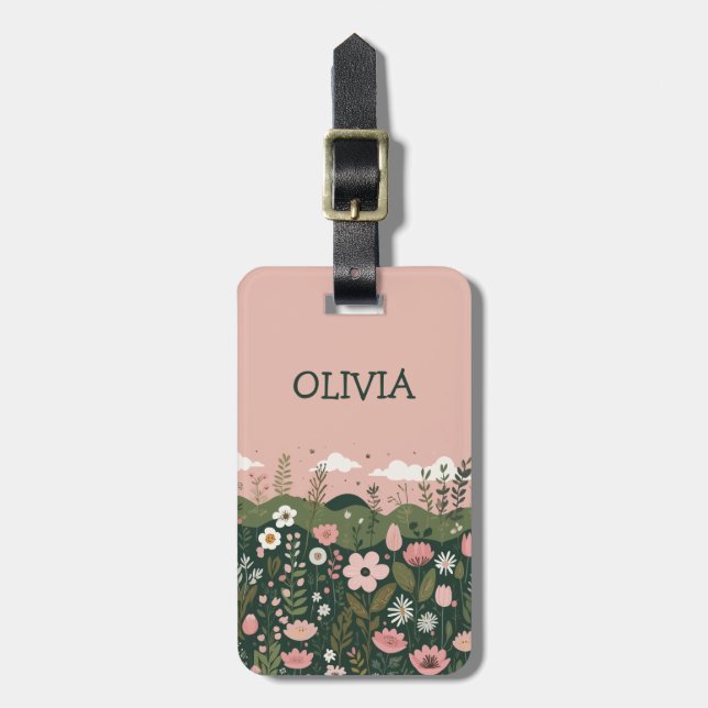 Cute Cartoon Wildflowers Floral Personalized  Luggage Tag (Front Vertical)
