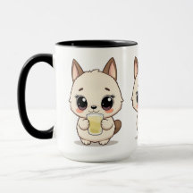 Cute Cartoon with Adorable Dog Holding a Drink