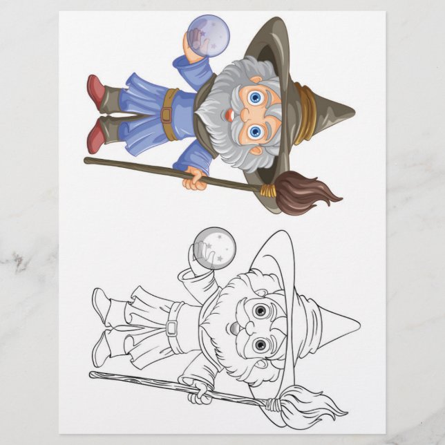 Cute Cartoon wizard coloring page (Front)