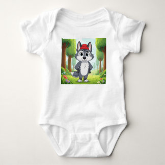 "Cute Cartoon Wolf Baby Bodysuit – Forest Walk