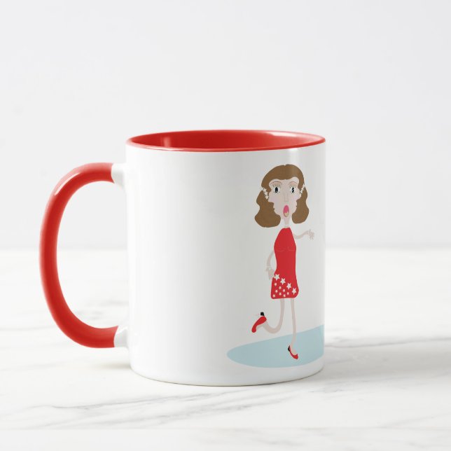 cute cartoon woman and cat mug (Left)