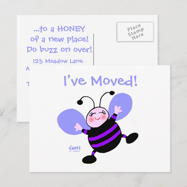 Cute Cartoon Woman's Change of Address Postcard (Front/Back)