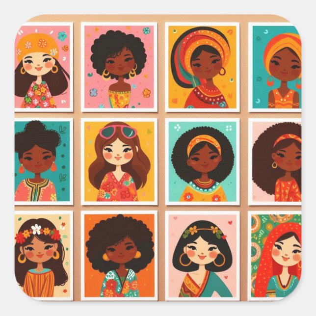 Cute cartoon women of colour sticker (Front)