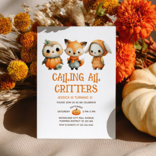 Cute Cartoon Woodland Animals Fall Kids' Birthday Invitation