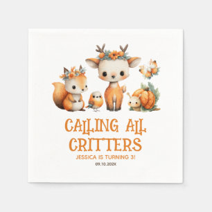Cute Cartoon Woodland Animals Fall Kids' Birthday Napkins
