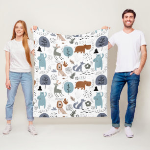 Cute cartoon woodland animals pattern monogram fleece blanket