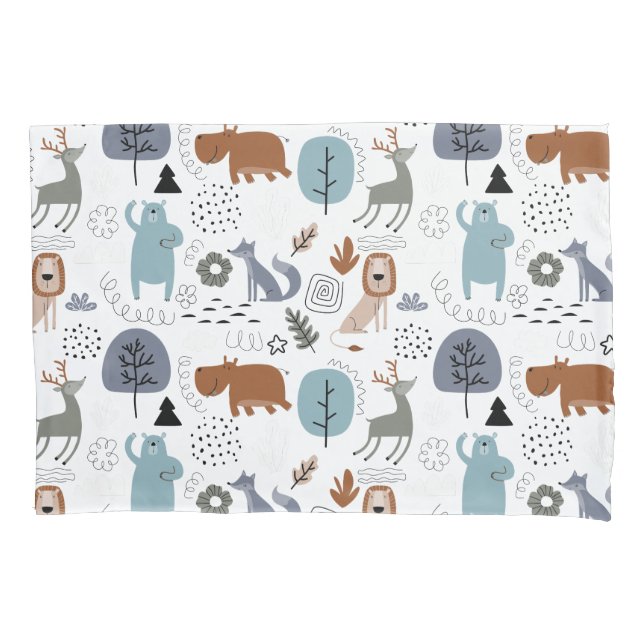 Cute cartoon woodland animals pattern monogram pillow case (Front)