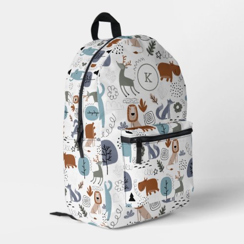 Cute cartoon woodland animals pattern monogram printed backpack