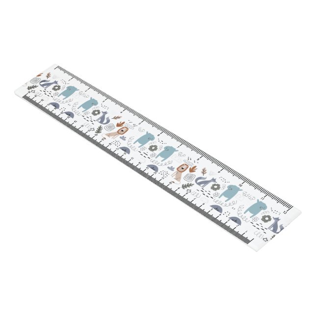 Cute cartoon woodland animals pattern monogram ruler (Angled)