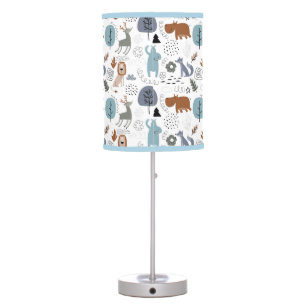 Cute cartoon woodland animals pattern monogram table lamp