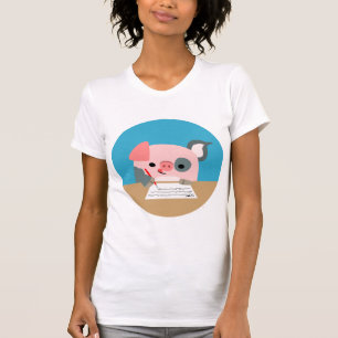 Cute Cartoon Writing Pig Women T-Shirt