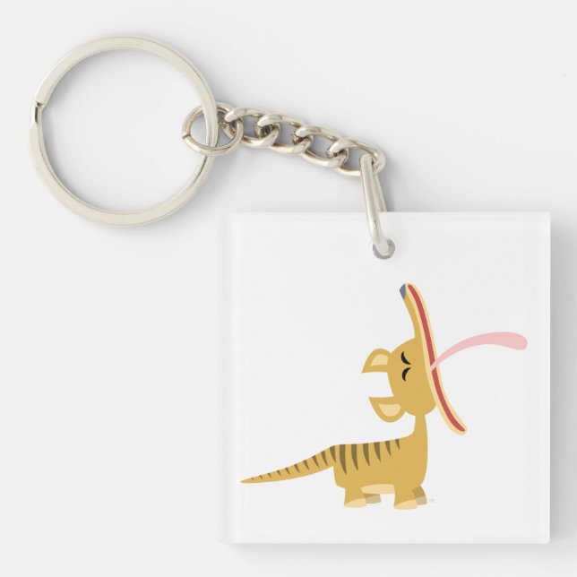 Cute Cartoon Yawning Thylacine Acrylic Magnet Keychain (Front)
